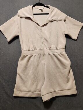 Rae Mode Romper Women Size 3XL Beige Zipper Front W/Pockets Plus Size Summer